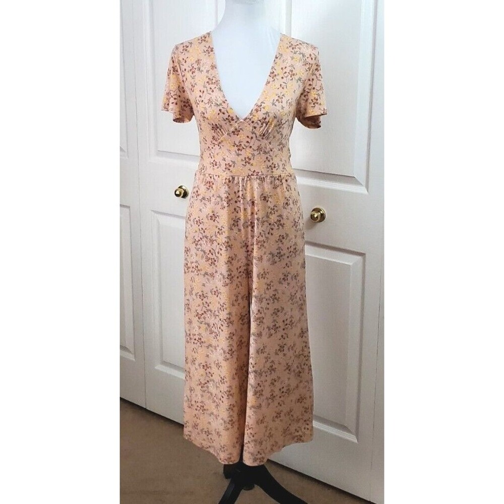 BCBGeneration Womens Pink Floral Cropped Jumpsuit Cap Sleeve Stretch Jumper Sz S